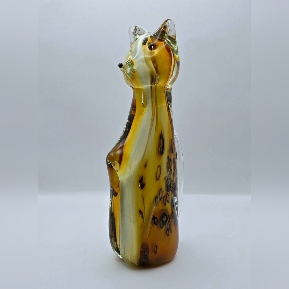 Vintage 10” Murano-Style Amber Art Glass Cat Figurine | Hand Blown